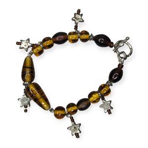 Amber Glass Colored Bracelet with Star Accents